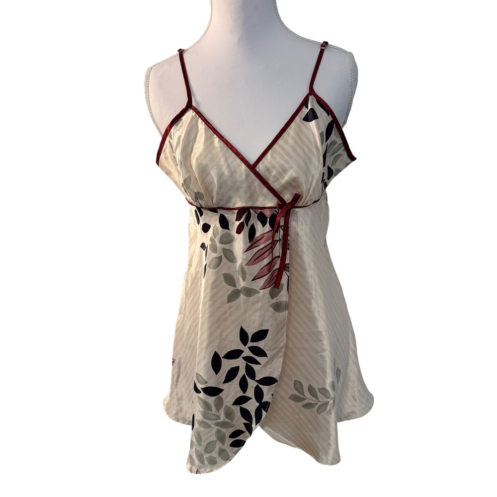 Secret Treasures Nightgown Womens Medium Cream Floral Satin Faux Wrap Chemise